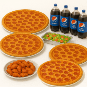 4 Giant 1-Topping Pizzas, 40 Wings, Half Size Salad Tray & 4 2-Liter Sodas Special