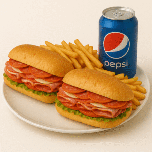 Two Sandwiches With Fries & Can Of Soda Special